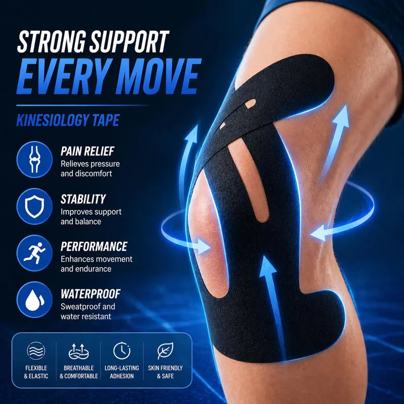 Precut Kinesiology Tape for Knees, 10 Pcs - Knee Support & Stability, Knee Pain Relief Athletic Tape - Waterproof & Elastic, Breathable Hypoallergenic Latex-Free Tape