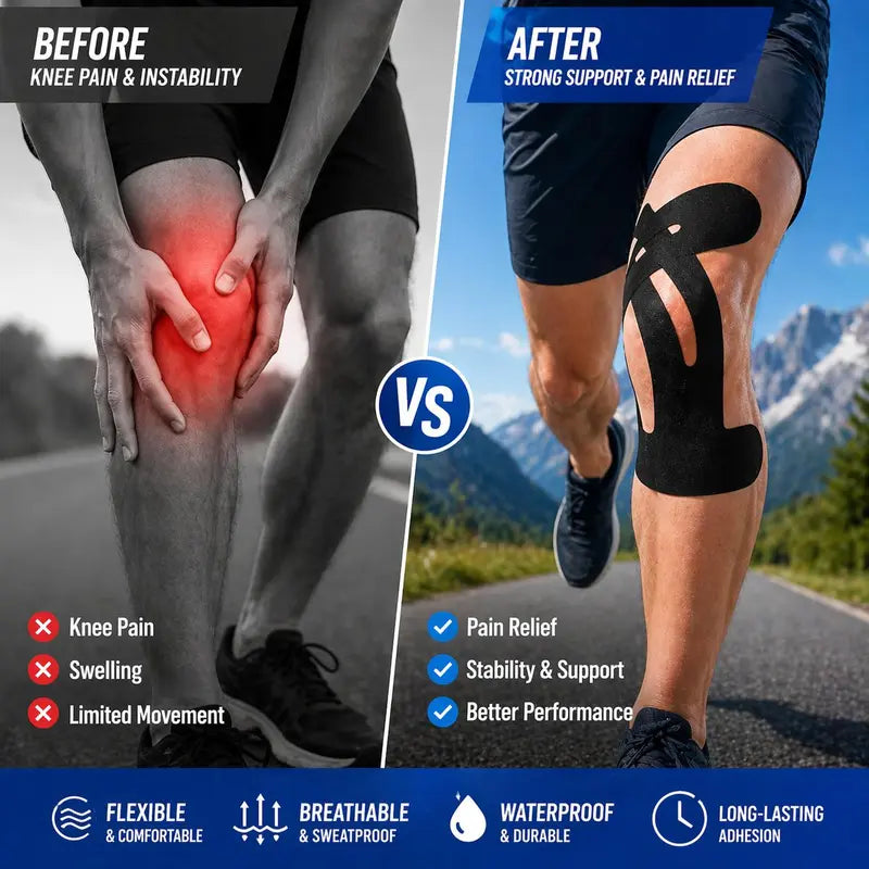 Precut Kinesiology Tape for Knees, 10 Pcs - Knee Support & Stability, Knee Pain Relief Athletic Tape - Waterproof & Elastic, Breathable Hypoallergenic Latex-Free Tape
