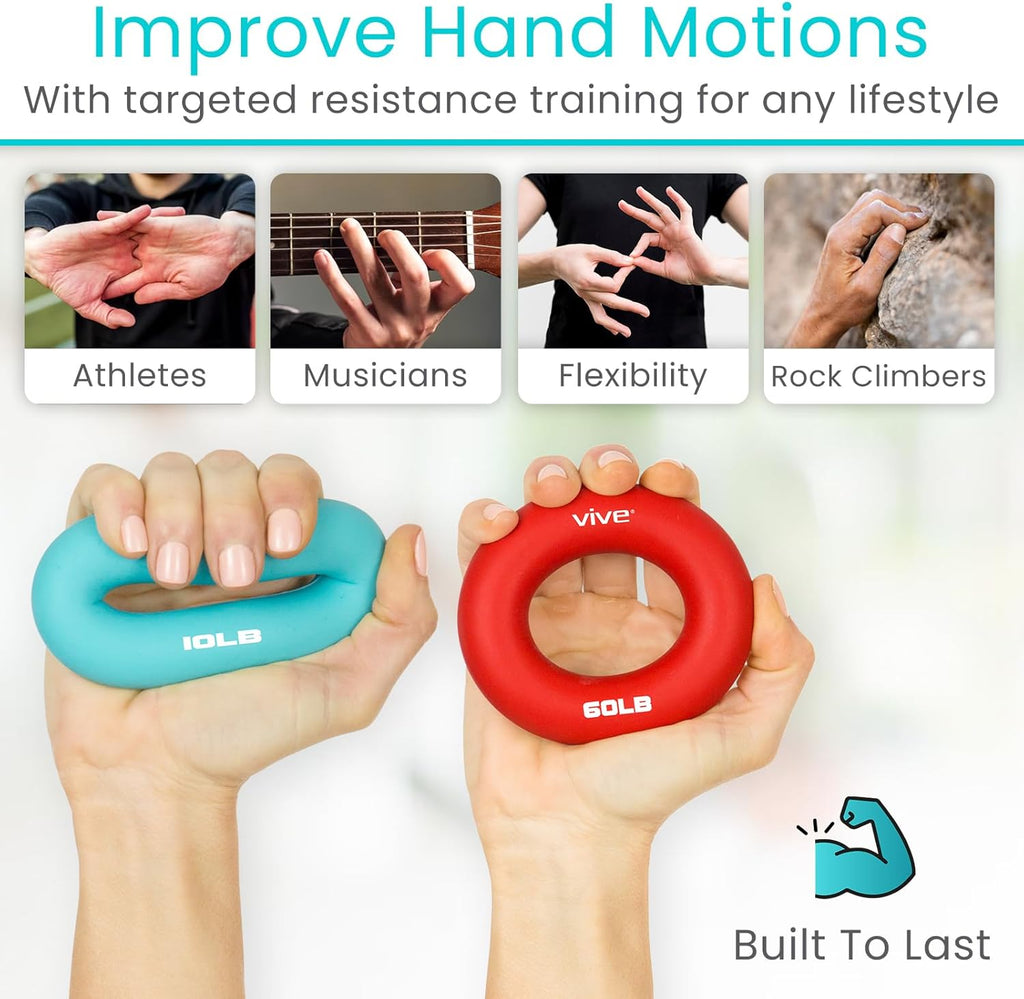 Hand Strengthener Grip Ring - Forearm Ring Hand Exercisers - Silicone Squeezer Gripper for Muscle Strengthening Training Tool - Arthritis Finger Physical Therapy PT Kit Trainer