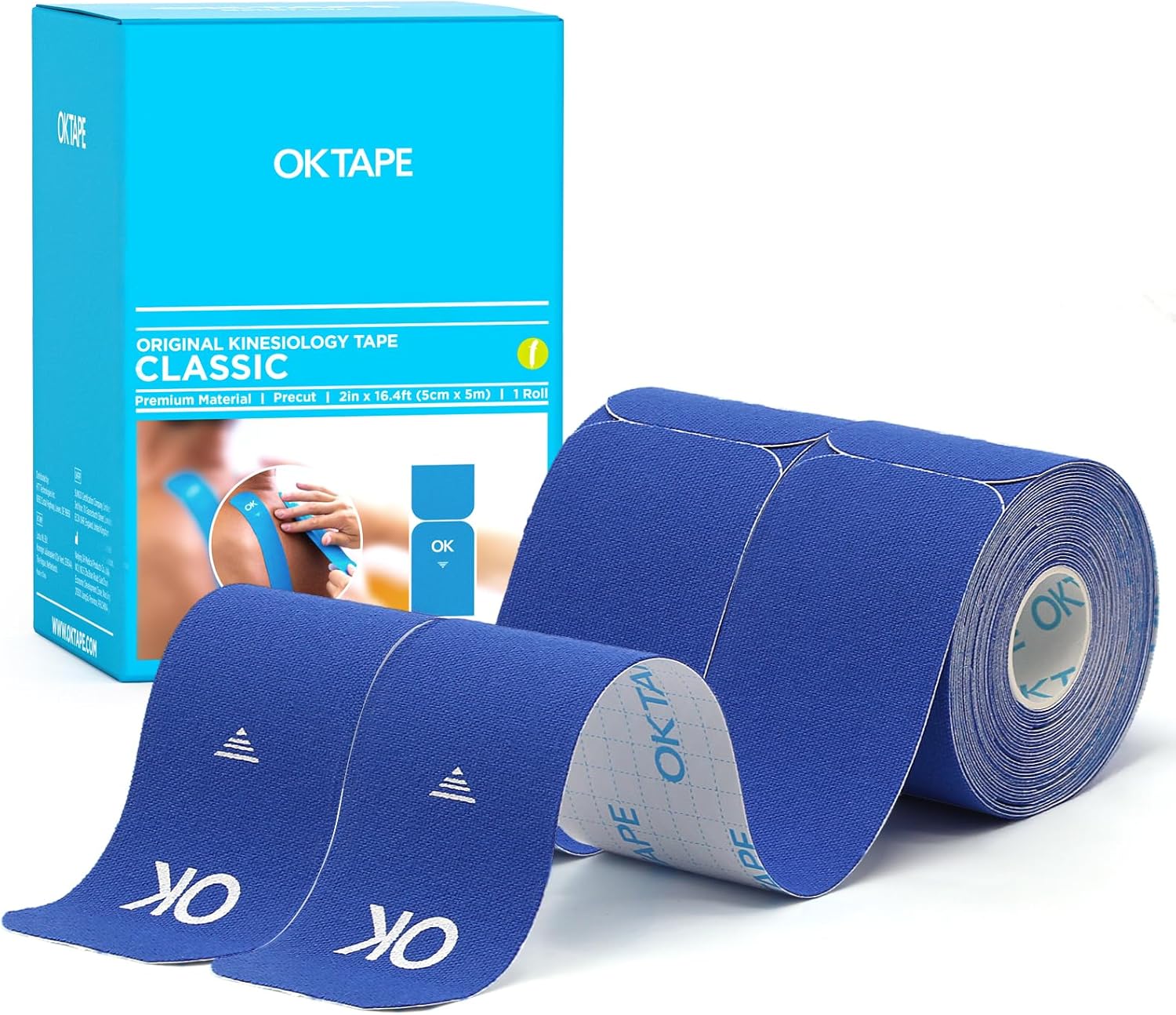Kinesiology Tape, 40 Count Precut Strips 2 Rolls, Original Cotton Elastic Athletic Tape for Muscle Strain Relief & Joint Support, Waterproof & Breathable Sports Tape