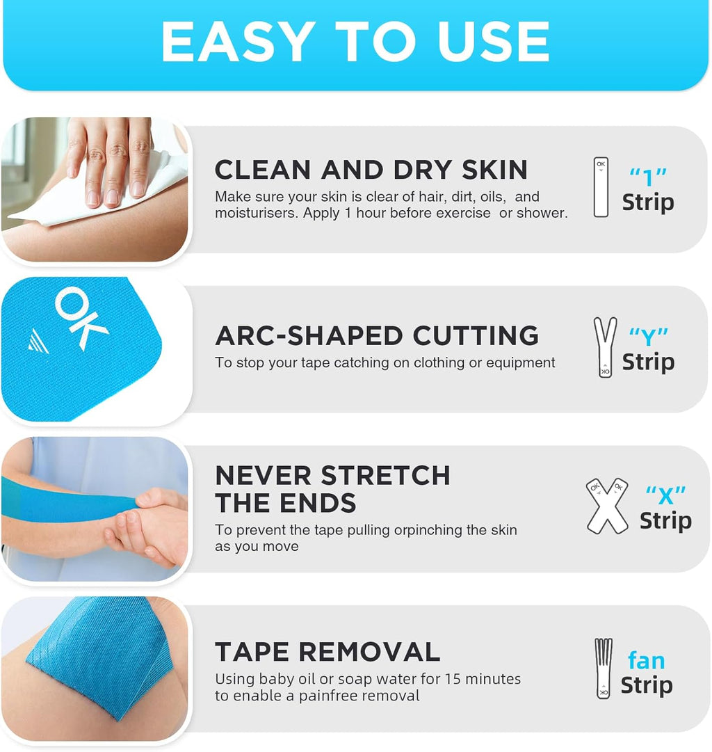 Kinesiology Tape, 40 Count Precut Strips 2 Rolls, Original Cotton Elastic Athletic Tape for Muscle Strain Relief & Joint Support, Waterproof & Breathable Sports Tape