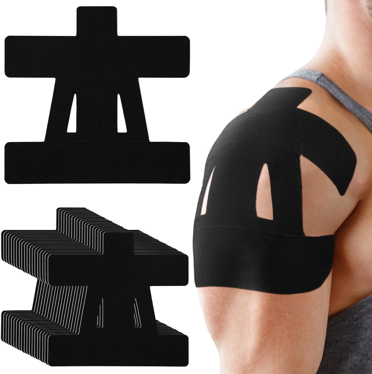 PreCut Kinesiology Tape for Shoulder (10 Pcs) – Waterproof Breathable Athletic, Enhanced Adhesion & Elasticity, Shoulder Pain Relief Support for Sports & Daily Use