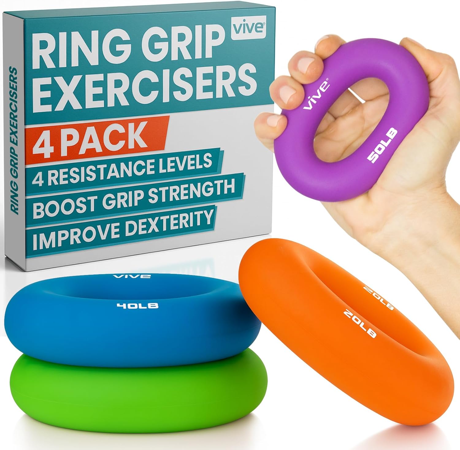 Hand Strengthener Grip Ring - Forearm Ring Hand Exercisers - Silicone Squeezer Gripper for Muscle Strengthening Training Tool - Arthritis Finger Physical Therapy PT Kit Trainer