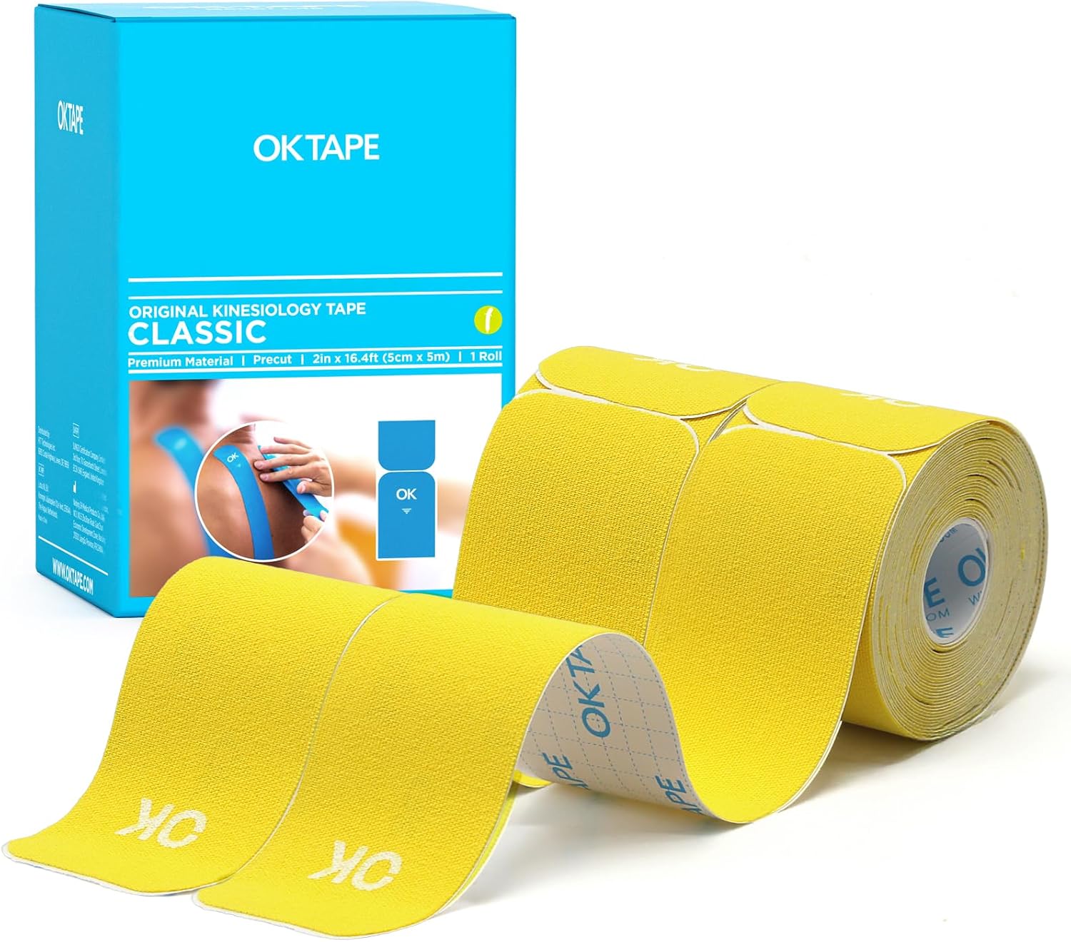 Kinesiology Tape, 40 Count Precut Strips 2 Rolls, Original Cotton Elastic Athletic Tape for Muscle Strain Relief & Joint Support, Waterproof & Breathable Sports Tape