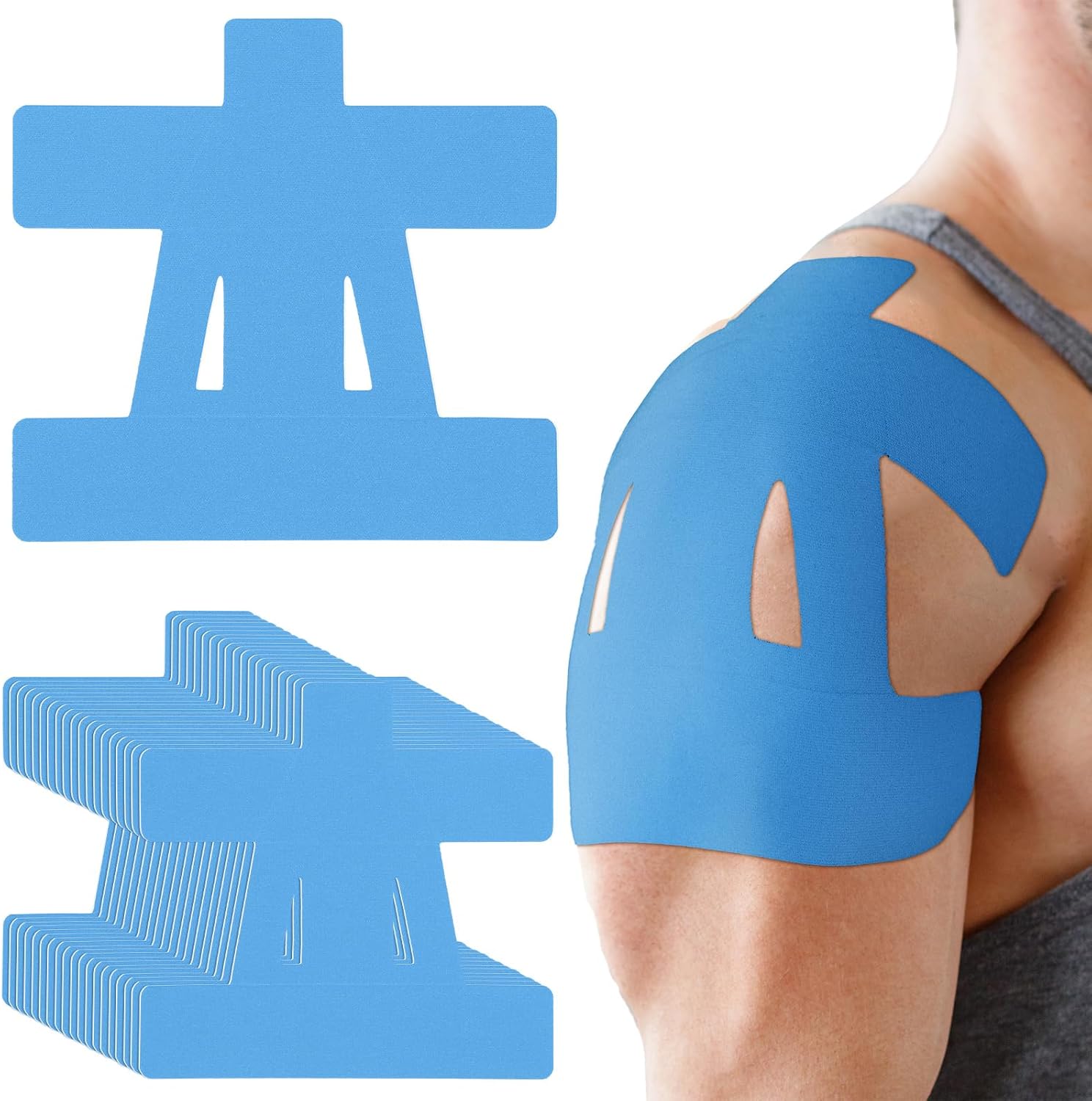 PreCut Kinesiology Tape for Shoulder (10 Pcs) – Waterproof Breathable Athletic, Enhanced Adhesion & Elasticity, Shoulder Pain Relief Support for Sports & Daily Use