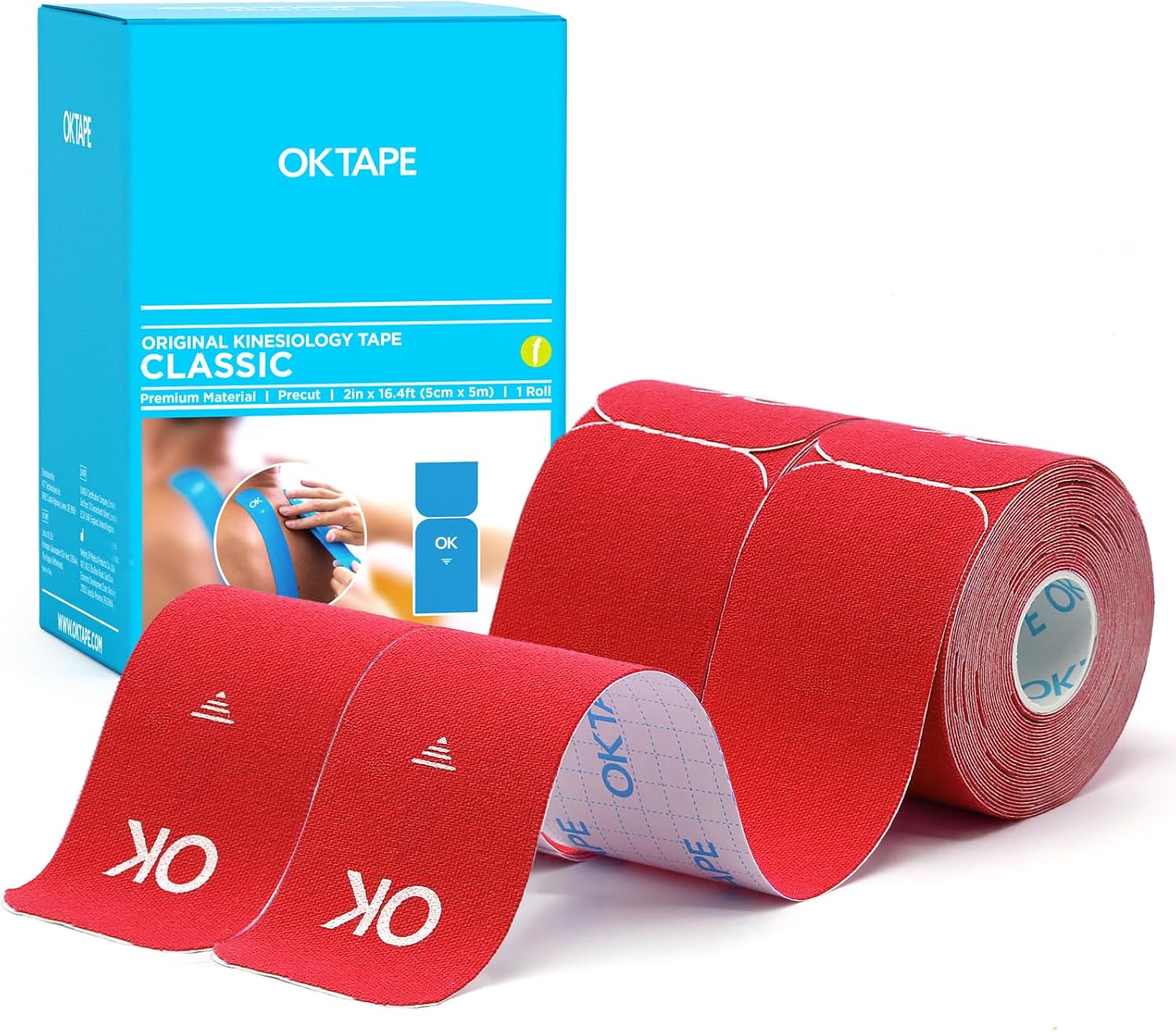 Kinesiology Tape, 40 Count Precut Strips 2 Rolls, Original Cotton Elastic Athletic Tape for Muscle Strain Relief & Joint Support, Waterproof & Breathable Sports Tape