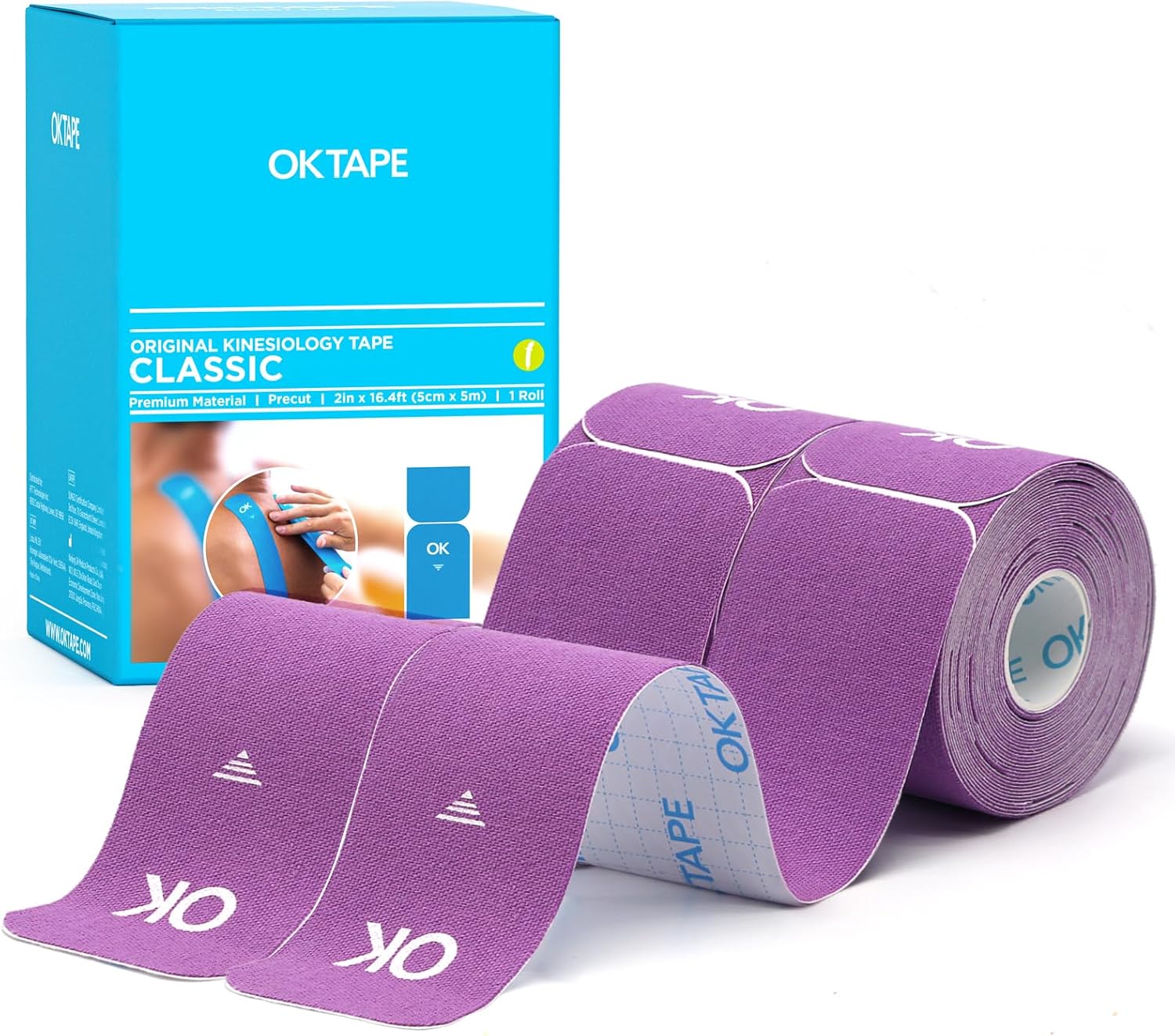 Kinesiology Tape, 40 Count Precut Strips 2 Rolls, Original Cotton Elastic Athletic Tape for Muscle Strain Relief & Joint Support, Waterproof & Breathable Sports Tape