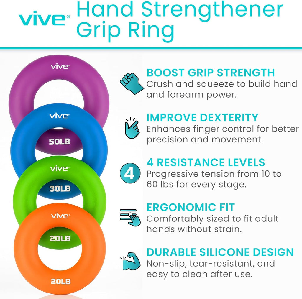 Hand Strengthener Grip Ring - Forearm Ring Hand Exercisers - Silicone Squeezer Gripper for Muscle Strengthening Training Tool - Arthritis Finger Physical Therapy PT Kit Trainer