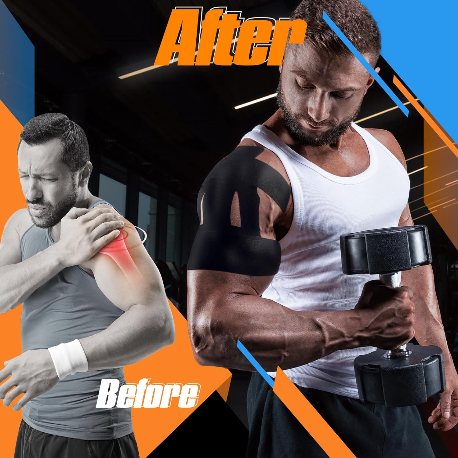 PreCut Kinesiology Tape for Shoulder (10 Pcs) – Waterproof Breathable Athletic, Enhanced Adhesion & Elasticity, Shoulder Pain Relief Support for Sports & Daily Use