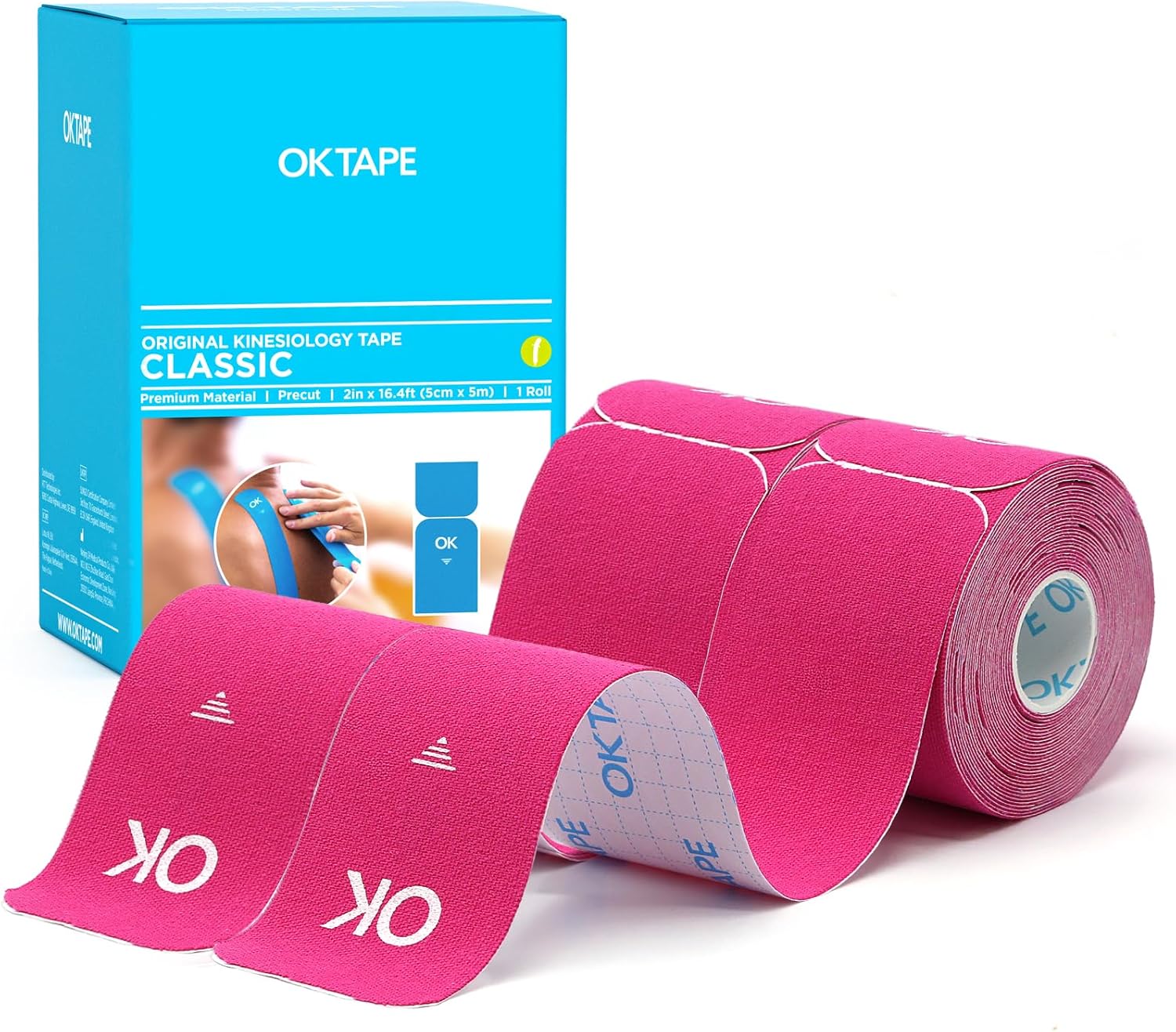 Kinesiology Tape, 40 Count Precut Strips 2 Rolls, Original Cotton Elastic Athletic Tape for Muscle Strain Relief & Joint Support, Waterproof & Breathable Sports Tape