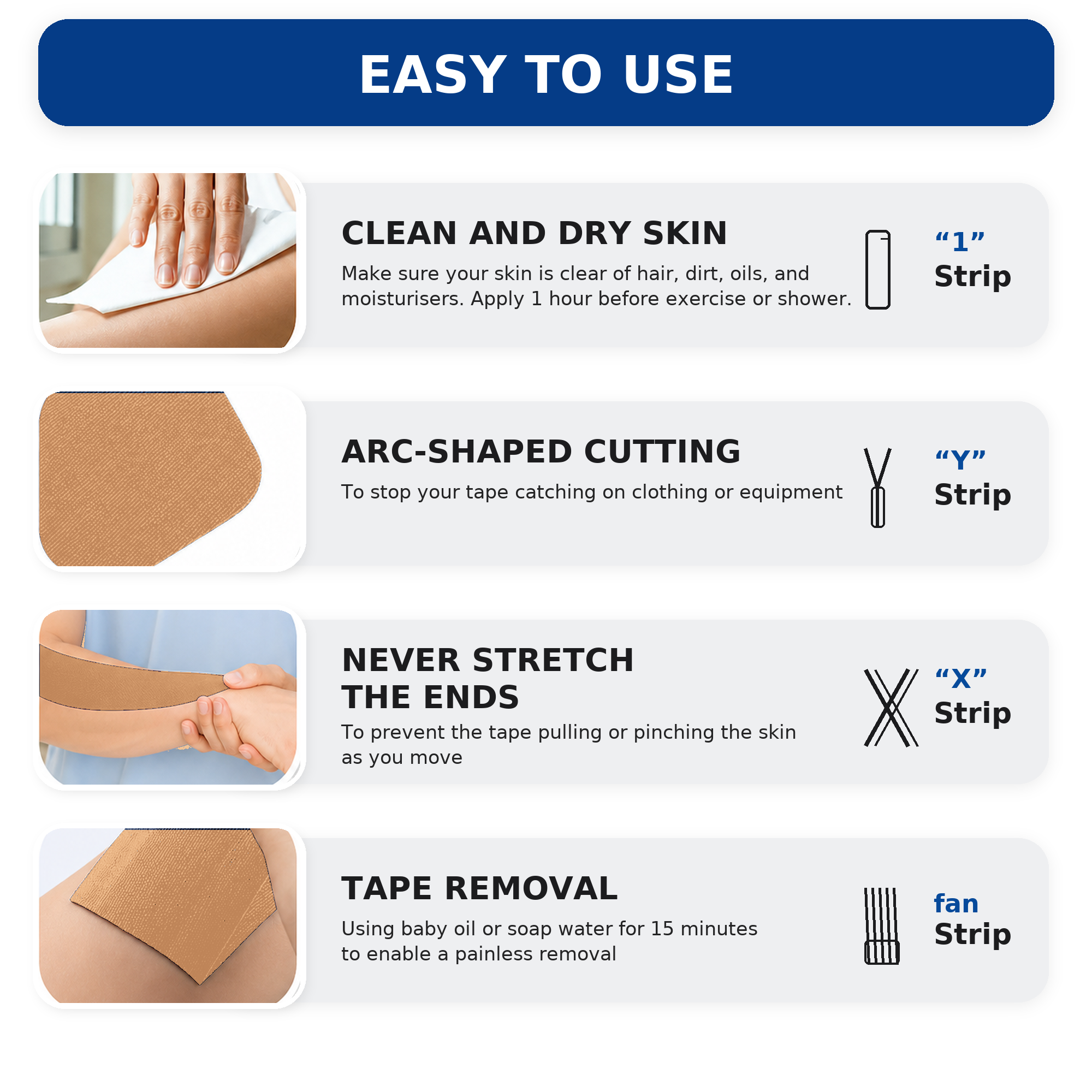 Kinesiology Tape, 40 Count Pre-Cut Strips 2 Rolls, Original Cotton Elastic Athletic Tape for Muscle Strain Relief & Joint Support, Waterproof & Breathable Sports Tape