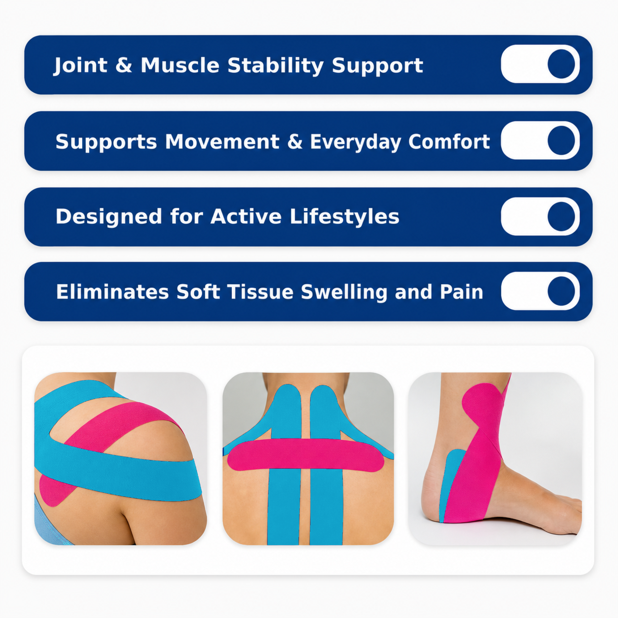 Kinesiology Tape, 40 Count Pre-Cut Strips 2 Rolls, Original Cotton Elastic Athletic Tape for Muscle Strain Relief & Joint Support, Waterproof & Breathable Sports Tape