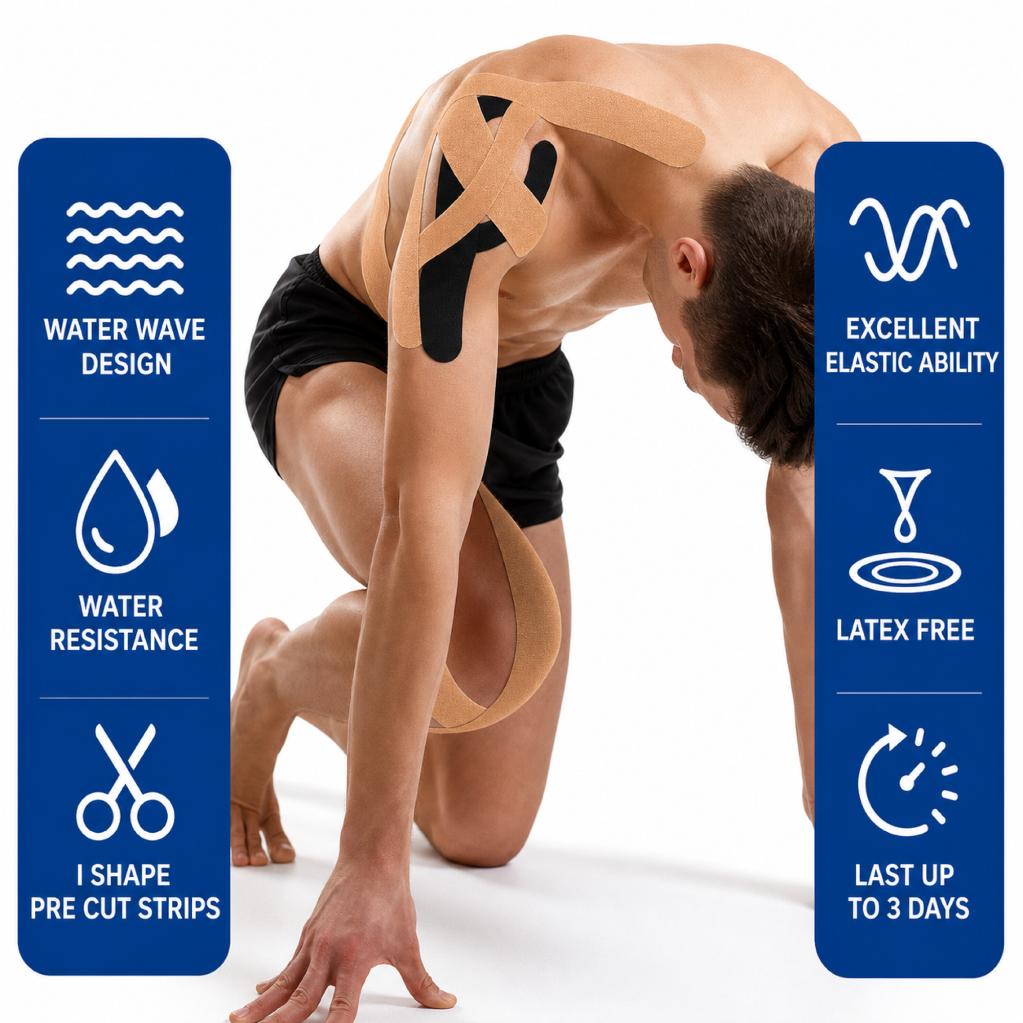 Kinesiology Tape, 40 Count Pre-Cut Strips 2 Rolls, Original Cotton Elastic Athletic Tape for Muscle Strain Relief & Joint Support, Waterproof & Breathable Sports Tape