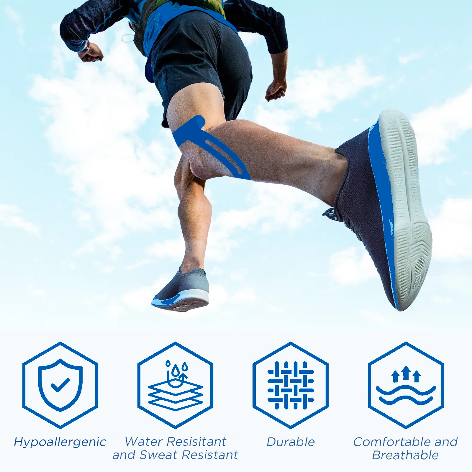 Pre-Cut Kinesiology Tape for Knees, 10 Pcs - Knee Support & Stability, Knee Pain Relief Athletic Tape - Waterproof & Elastic, Breathable Hypoallergenic Latex-Free Tape