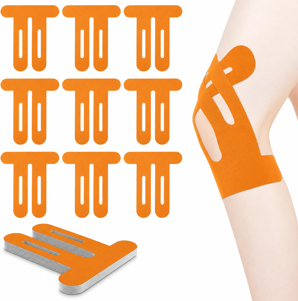 Pre-Cut Kinesiology Tape for Knees, 10 Pcs - Knee Support & Stability, Knee Pain Relief Athletic Tape - Waterproof & Elastic, Breathable Hypoallergenic Latex-Free Tape