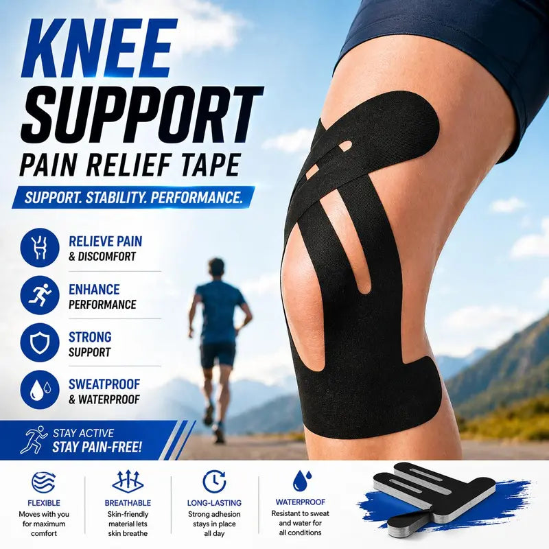 Precut Kinesiology Tape for Knees, 10 Pcs - Knee Support & Stability, Knee Pain Relief Athletic Tape - Waterproof & Elastic, Breathable Hypoallergenic Latex-Free Tape