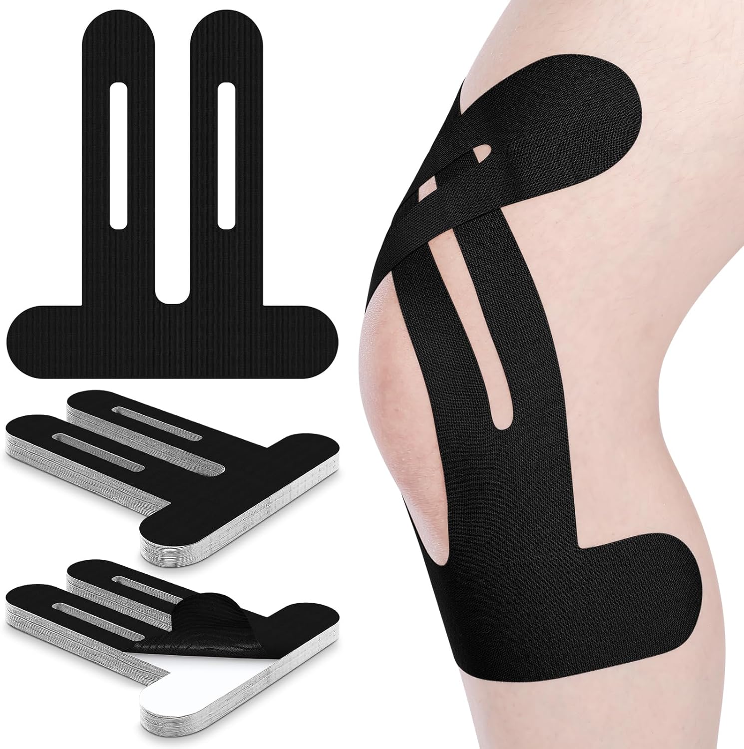 Pre-Cut Kinesiology Tape for Knees, 10 Pcs - Knee Support & Stability, Knee Pain Relief Athletic Tape - Waterproof & Elastic, Breathable Hypoallergenic Latex-Free Tape