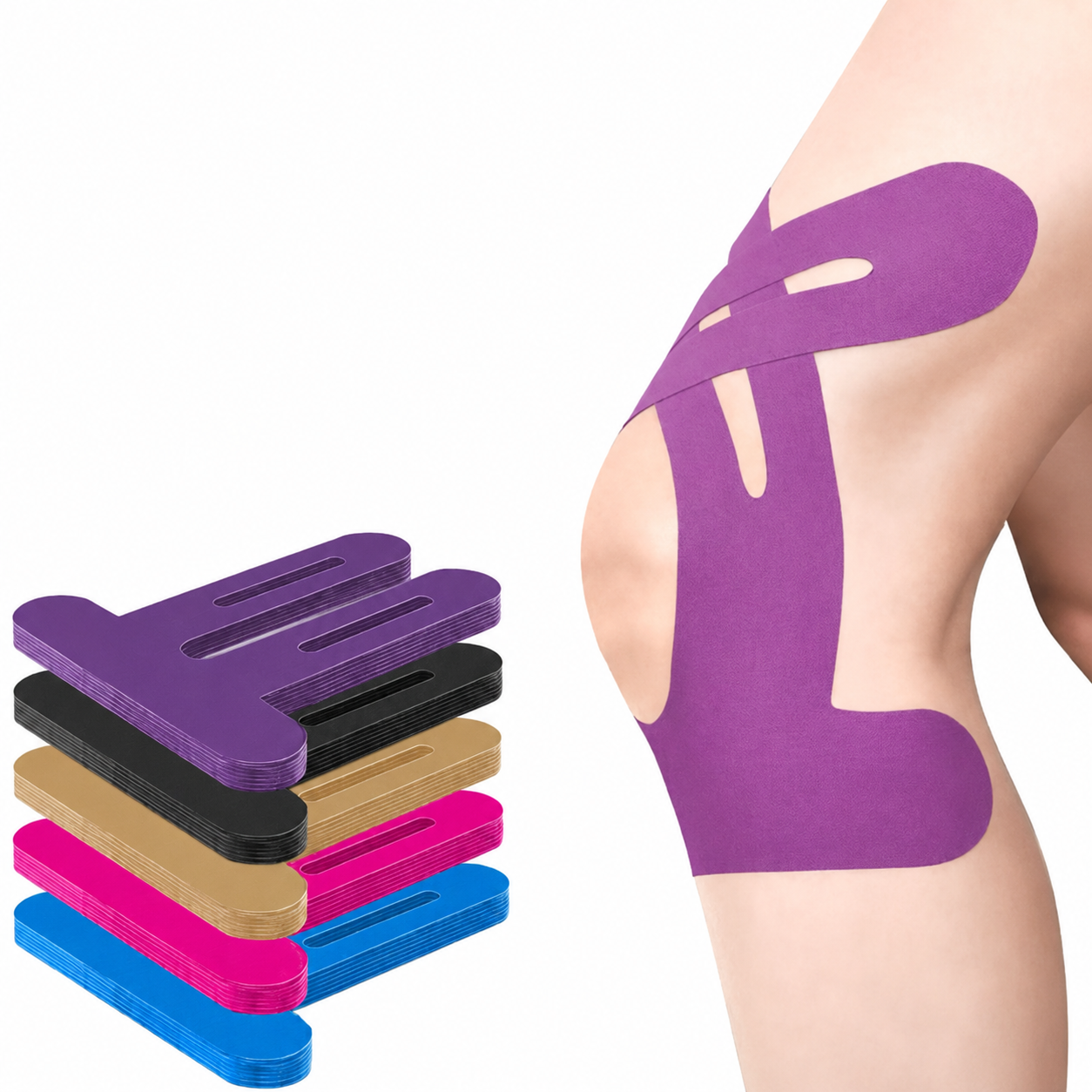 Pre-Cut Kinesiology Tape for Knees, 10 Pcs - Knee Support & Stability, Knee Pain Relief Athletic Tape - Waterproof & Elastic, Breathable Hypoallergenic Latex-Free Tape