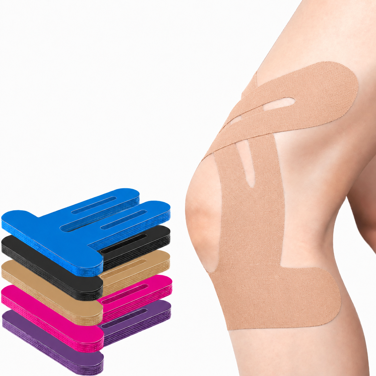 Pre-Cut Kinesiology Tape for Knees, 10 Pcs - Knee Support & Stability, Knee Pain Relief Athletic Tape - Waterproof & Elastic, Breathable Hypoallergenic Latex-Free Tape