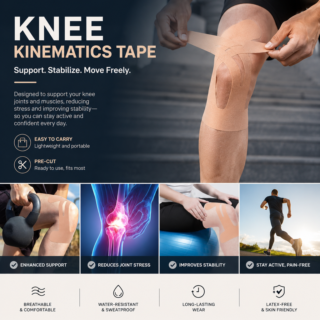 Pre-Cut Kinesiology Tape for Knees, 10 Pcs - Knee Support & Stability, Knee Pain Relief Athletic Tape - Waterproof & Elastic, Breathable Hypoallergenic Latex-Free Tape
