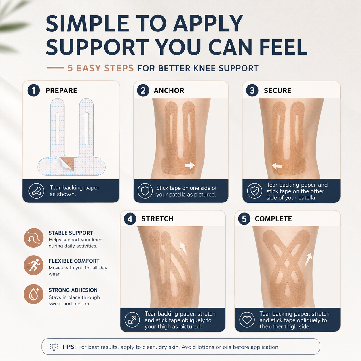 Pre-Cut Kinesiology Tape for Knees, 10 Pcs - Knee Support & Stability, Knee Pain Relief Athletic Tape - Waterproof & Elastic, Breathable Hypoallergenic Latex-Free Tape